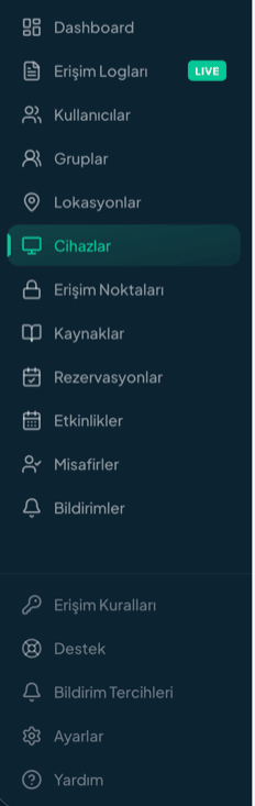 Onlock paneli, modül menüsü