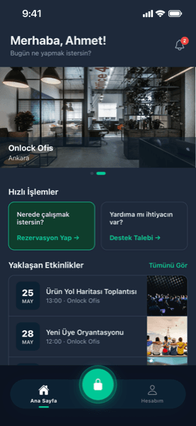 Onlock mobil uygulaması, ana sayfa
